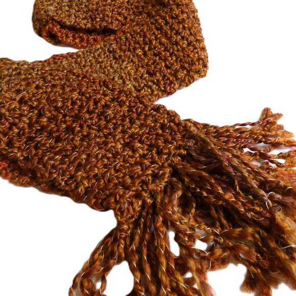 Brown Scarf Extra Long 104x5 Handmade Crochet Hand Knit Winter Warm Retro NWT - Picture 4 of 11
